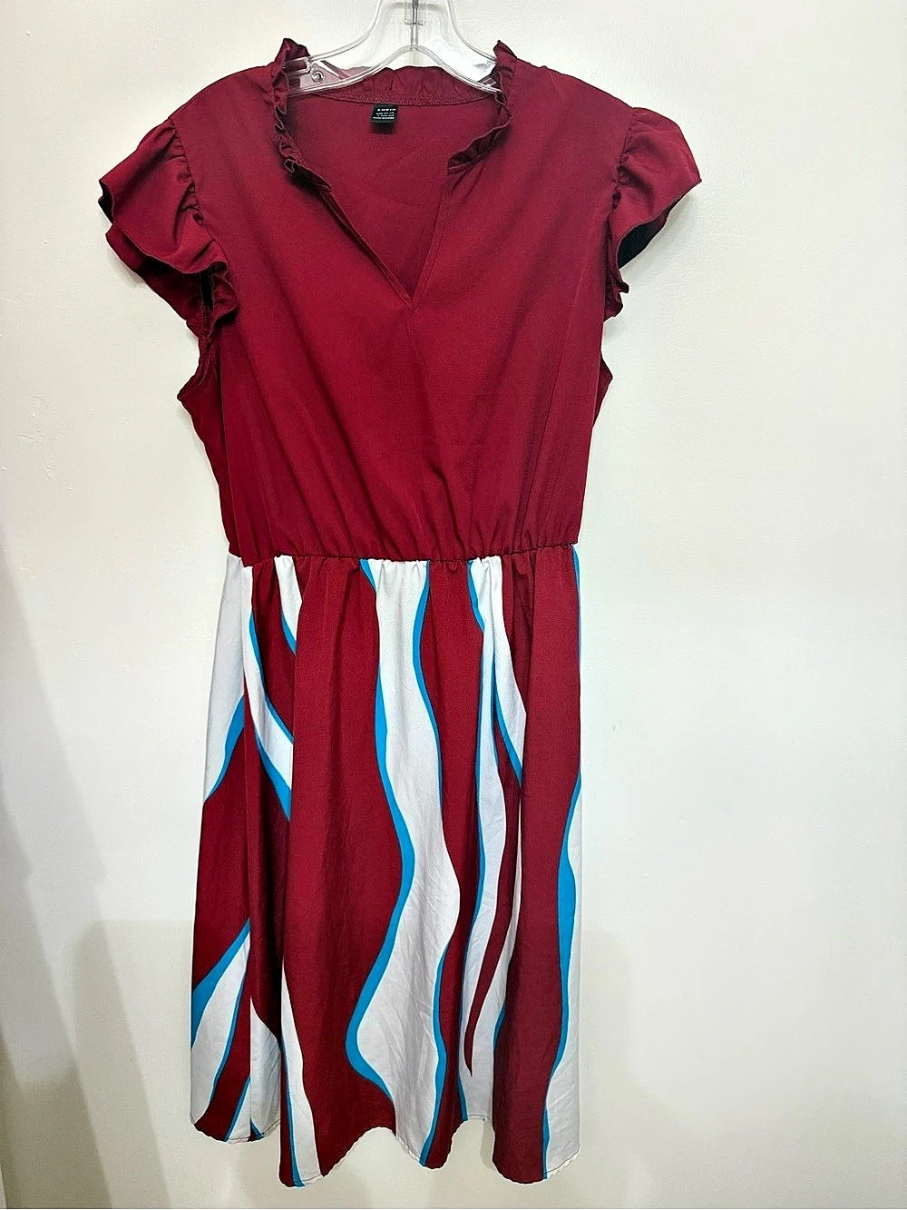 SHEIN Abstract Midi Dress in Red & Blue Size Large